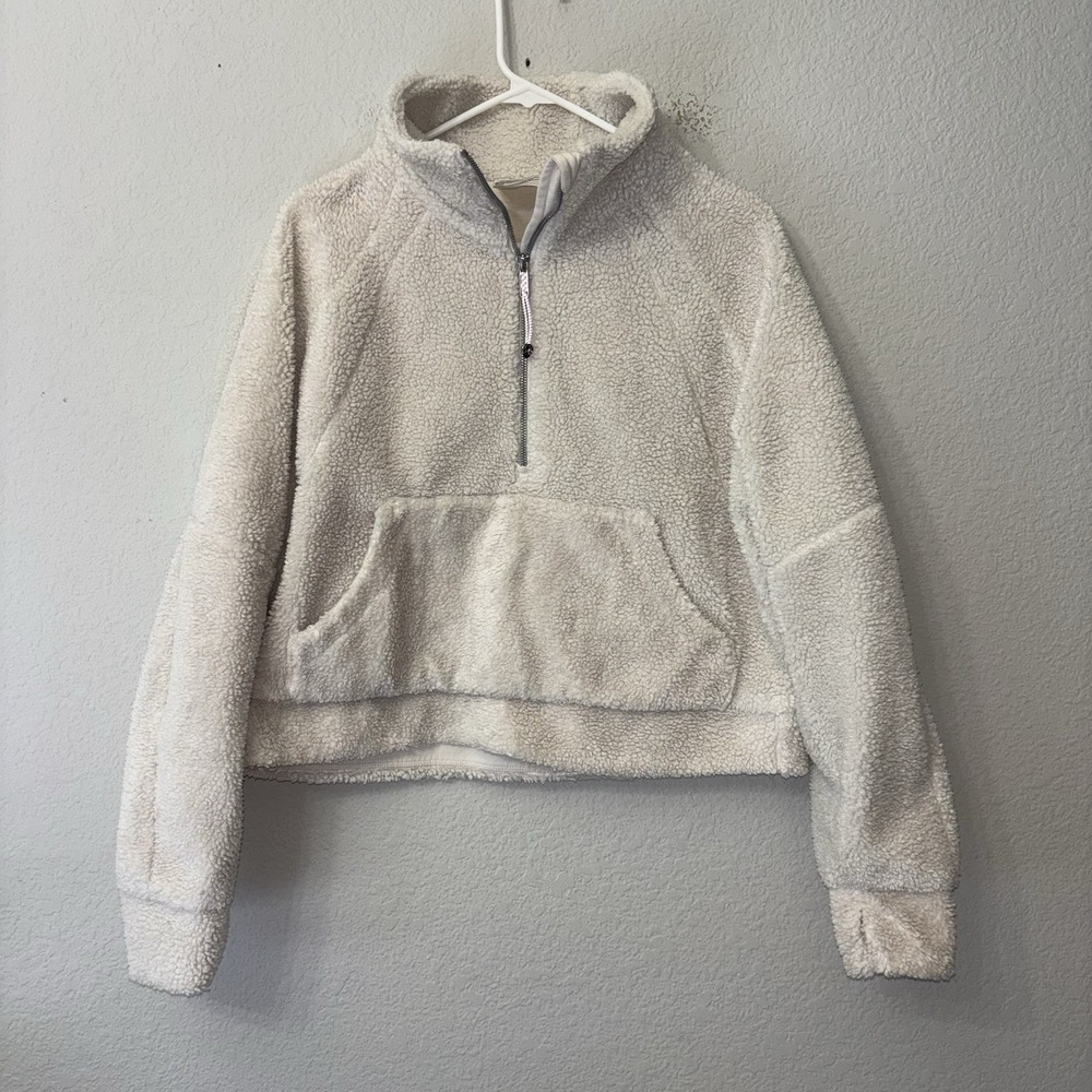 Lululemon Scuba Oversized Fleece Funnel Neck 1/2 Zip White Opal Ivory Sherpa M L